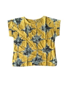 Bellambia Italy Linen Yellow Tie Dye Top Large Summer Lightweight Italian